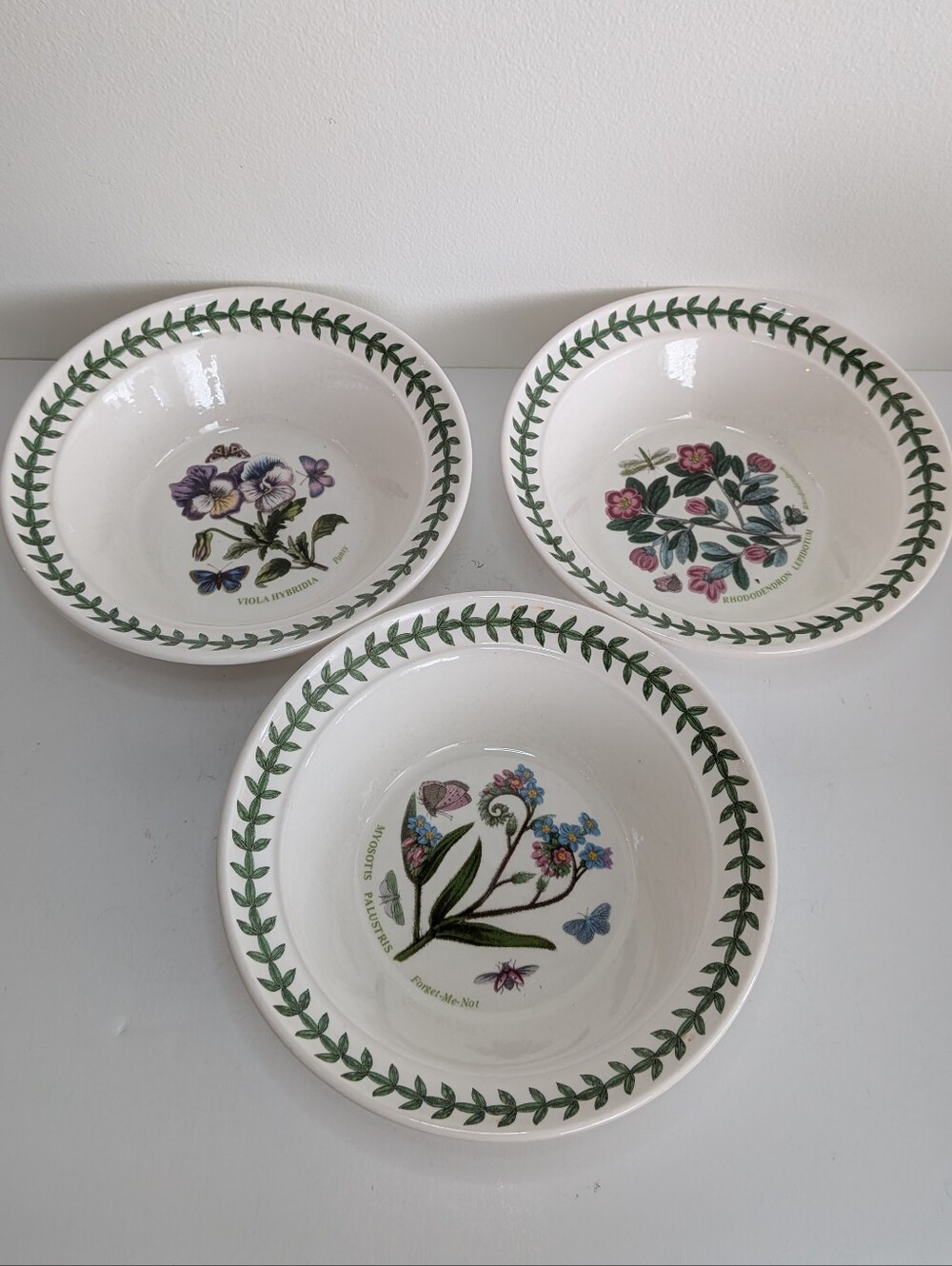 Vintage Portmeirion The Botanic Garden rimmed bowls England, Forget me not Pansy